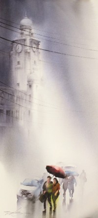 Sarfraz Musawir, 10 x 22 Inch, Watercolor on Paper, Cityscape Painting, AC-SAR-148